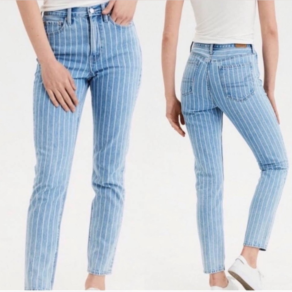 American Eagle Mom Stripe Jeans~Size 0 Regular~Hi Rise - Picture 2 of 9